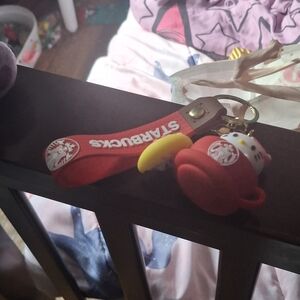 Hello Kitty Red and Yellow Keychain with Starbucks Charm